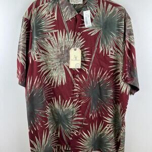 Caribbean Silk Blend Hawaiian Shirt Men's L Red Palm Print Button Front NWT $75